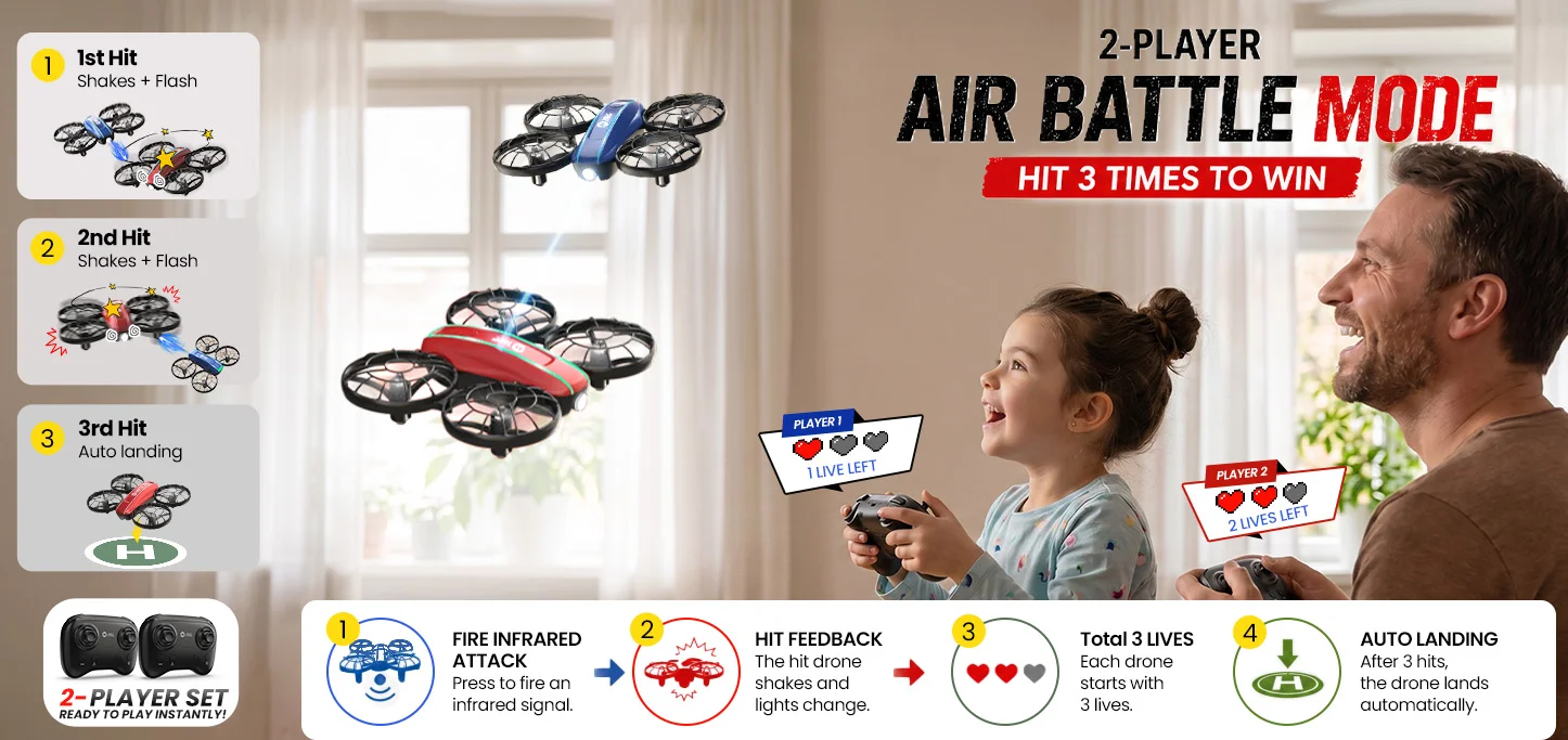 HS210FS 2-player air battle mode with infrared hit feedback 3 lives and auto landing