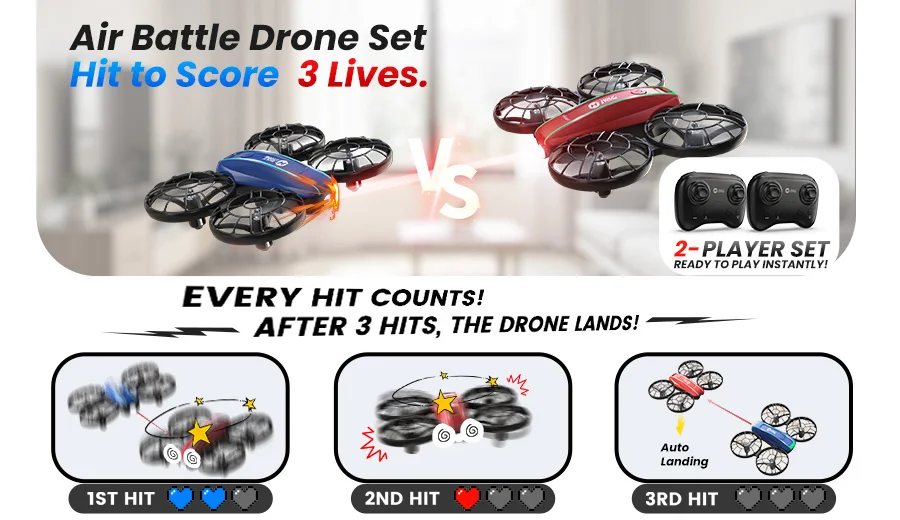 HS210FS 2-player air battle drone set with infrared hit feedback and 3 lives gameplay