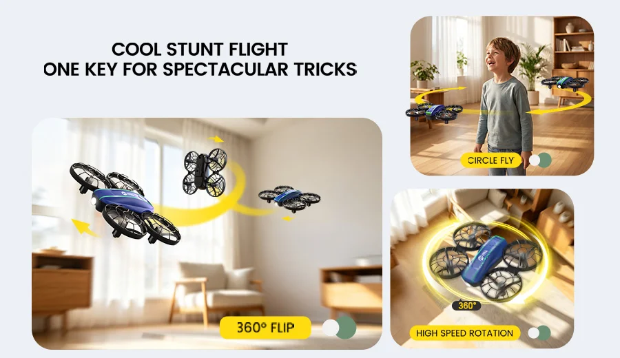 HS210FS mini drone stunt flight tricks with 360 flip circle fly and high speed rotation