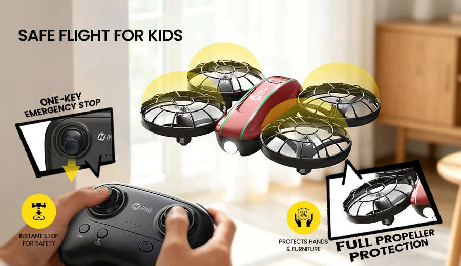 HS210FS safe flight for kids with full propeller protection and one key emergency stop